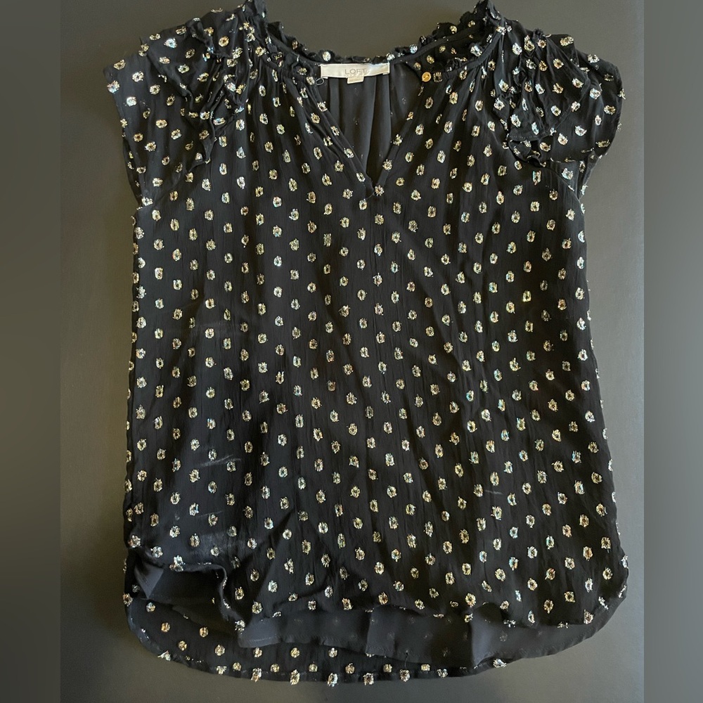 LOFT Black and Gold Patterned Blouse